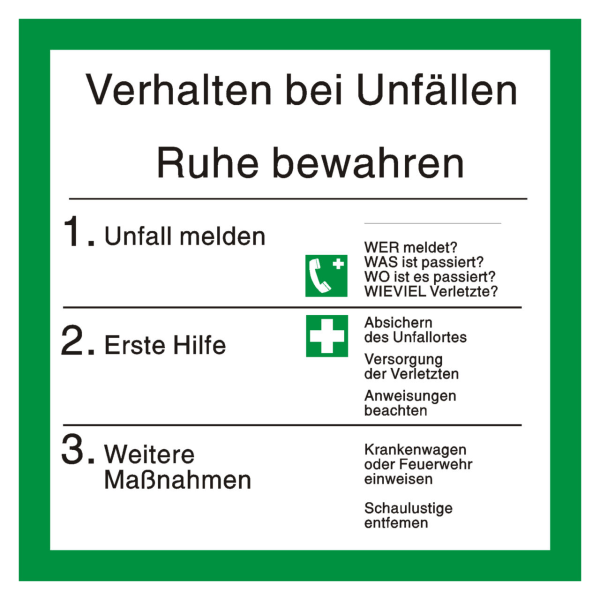 Verhalten bei Unfällen nach ISO 7010