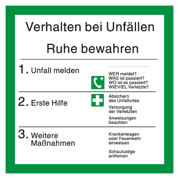 Verhalten bei Unfällen nach BGV A8