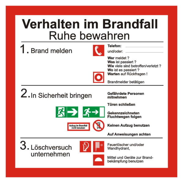 Verhalten im Brandfall nach BGV A8