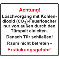 Zusatztext nach DGUV 205-034 für Warnschild ISO 7010 / W041 Achtung! Löschvorgang nur von außen